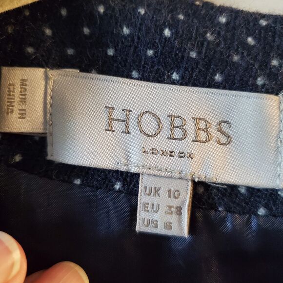 HOBBS London Blue White Polka Dot US 6 Wool Blend Pockets Business Preppy Dress - Picture 2 of 14